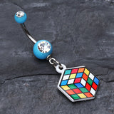Detail View 2 of Retro Rubix Cube Belly Button Ring-Light Blue