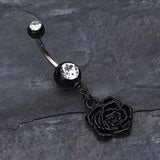 Detail View 2 of Immortal Rose Belly Button Ring-Black