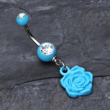 Detail View 2 of Immortal Rose Belly Button Ring-Light Blue