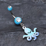 Detail View 2 of Super Sweet Octopus Belly Button Ring-Light Blue