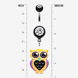 Detail View 1 of Owl Love Belly Button Ring-Black