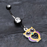 Detail View 2 of Owl Love Belly Button Ring-Black
