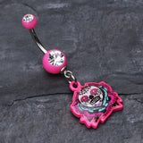 Detail View 2 of Sugar Skull Rose Belly Button Ring-Pink