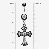 Detail View 1 of Blackline Opulent Cross Belly Button Ring-Clear Gem