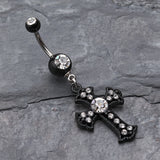Detail View 2 of Blackline Opulent Cross Belly Button Ring-Clear Gem