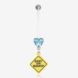 Heart Gem Sparkle Baby On Board Dangle Bio-Flex Pregnancy Belly Button Ring
