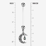 Detail View 1 of Vintage Filigree Crescent Moon Sparkle Dangle Bio-Flex Pregnancy Belly Button Ring