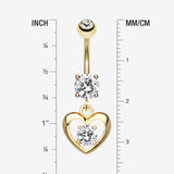 Detail View 1 of Golden Heart Gem Sparkle Belly Ring-Clear Gem