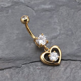 Detail View 2 of Golden Heart Gem Sparkle Belly Ring-Clear Gem