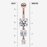 Detail View 1 of Rose Gold Gem Cascade Belly Button Ring-Clear Gem
