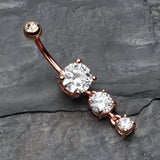 Detail View 2 of Rose Gold Gem Cascade Belly Button Ring-Clear Gem