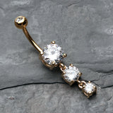 Detail View 2 of Golden Gem Cascade Belly Button Ring-Clear Gem