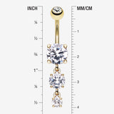 Detail View 1 of Golden Gem Cascade Belly Button Ring-Clear Gem