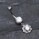 Detail View 2 of Dazzling Flower Belly Ring-Clear Gem