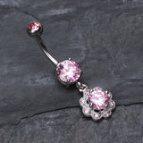 Detail View 2 of Dazzling Flower Belly Ring-Pink