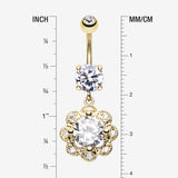 Detail View 1 of Golden Dazzling Flower Belly Button Ring-Clear Gem