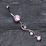 Detail View 2 of Vine Swirl Sparkle Belly Ring-Pink