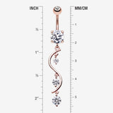 Detail View 1 of Rose Gold Vine Swirl Sparkle Belly Button Ring-Clear Gem