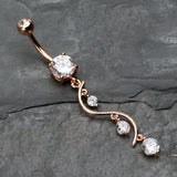 Detail View 2 of Rose Gold Vine Swirl Sparkle Belly Button Ring-Clear Gem