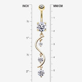 Detail View 1 of Golden Vine Swirl Sparkle Belly Button Ring-Clear Gem