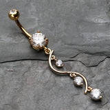 Detail View 2 of Golden Vine Swirl Sparkle Belly Button Ring-Clear Gem
