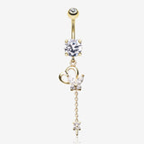 Golden Butterfly Heart Flower Sparkle Belly Button Ring