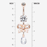 Detail View 1 of Rose Gold Romantic Bow-Tie Belly Button Ring-Clear Gem
