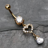 Detail View 2 of Golden Darling Heart Sparkle Belly Button Ring-Clear Gem