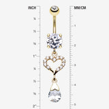 Detail View 1 of Golden Darling Heart Sparkle Belly Button Ring-Clear Gem