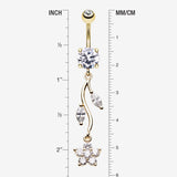 Detail View 1 of Golden Romantic Flower Belly Button Ring-Clear Gem