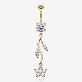 Golden Romantic Flower Belly Button Ring