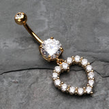 Detail View 2 of Golden Heart Affection Belly Button Ring-Clear Gem