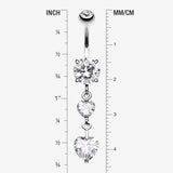 Detail View 1 of Elegant Double Hearts Belly Button Ring-Clear Gem