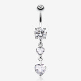 Elegant Double Hearts Belly Button Ring-Clear Gem