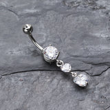 Detail View 2 of Elegant Double Hearts Belly Button Ring-Clear Gem