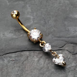 Detail View 2 of Golden Elegant Double Hearts Belly Button Ring-Clear Gem