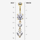 Detail View 1 of Golden Elegant Double Hearts Belly Button Ring-Clear Gem