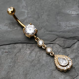 Detail View 2 of Golden Angelic Gem Cascading Belly Button Ring-Clear Gem