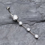 Detail View 2 of Triple Crystal Droplets Belly Button Ring-Clear Gem