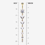 Detail View 1 of Golden Enchanting Heart Cascade Belly Ring-Clear Gem