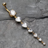 Detail View 2 of Golden Enchanting Heart Cascade Belly Ring-Clear Gem