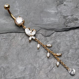 Detail View 2 of Golden Butterfly Gem Sparkle Belly Button Ring-Clear Gem