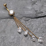 Detail View 2 of Golden Heart Crystal Drops Belly Button Ring-Clear Gem