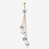 Golden Heart Crystal Drops Belly Button Ring