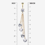 Detail View 1 of Golden Heart Crystal Drops Belly Button Ring-Clear Gem