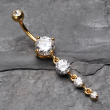 Detail View 2 of Golden Brilliant Gem Cascade Belly Button Ring-Clear Gem