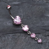 Detail View 2 of Brilliant Heart Cascade Belly Ring-Pink