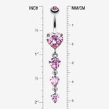 Detail View 1 of Brilliant Heart Cascade Belly Ring-Pink