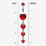 Detail View 1 of Brilliant Heart Cascade Belly Ring-Red