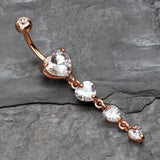 Detail View 2 of Rose Gold Brilliant Heart Cascade Belly Button Ring-Clear Gem